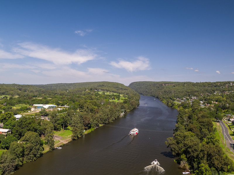 Aerial overlooking the Nepean River, Penrith in Sydney's west