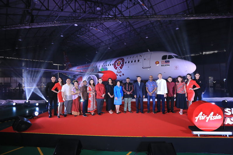 The AirAsia aircraft in the ‘Sustainable Asean’ livery in Bangkok.