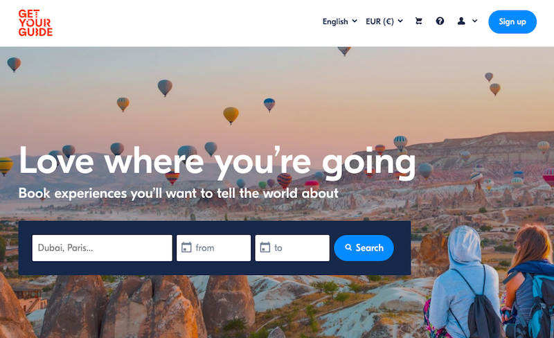 GetYourGuide web portal homepage