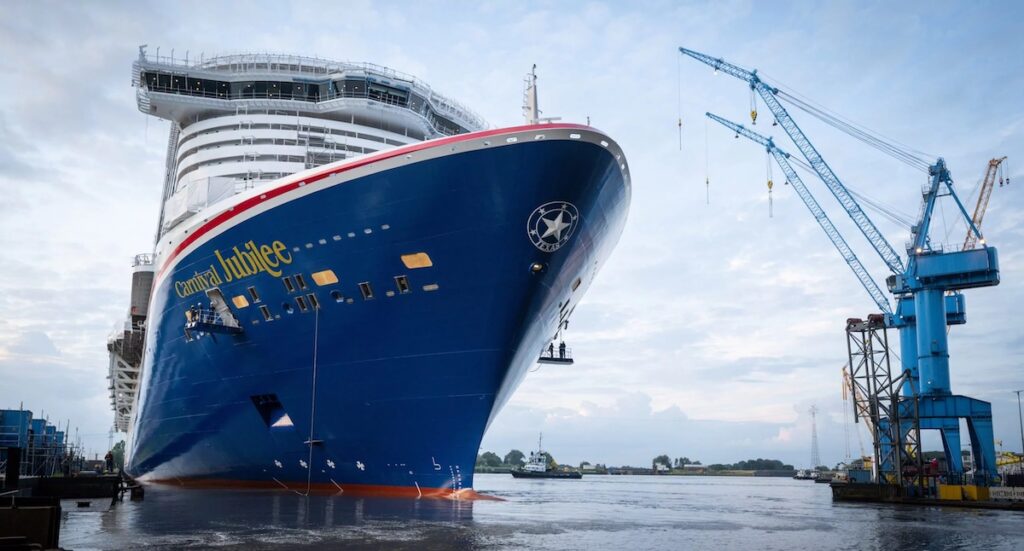 Carnival Jubilee reveals Texas Star on bow as it floats out TAN